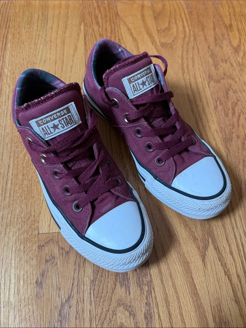 Converse Chuck Taylor All Star Madison Sneakers Maroon Plaid Interior Women’s 5